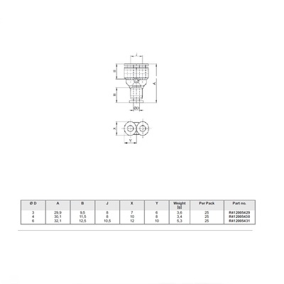R412005431 NUMATICS/AVENTICS PLASTIC PUSH-IN FITTING 6MM TUBE UNION "Y" (OVAL)