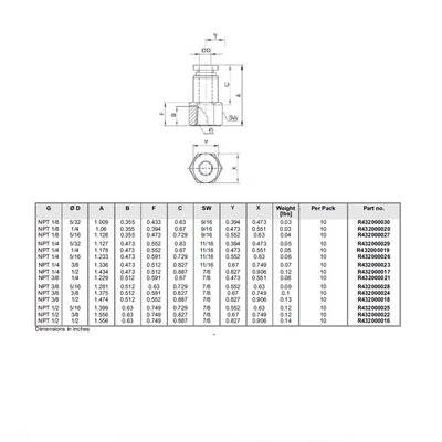 R432000030 NUMATICS/AVENTICS PLASTIC PUSH-IN FITTING 5/32" TUBE X 3/8" NPT FEMALE (OVAL)