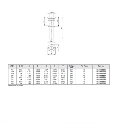R432000067 NUMATICS/AVENTICS PLASTIC PUSH-IN FITTING 1/4" TUBE X 3/8" PLUG-IN REDUCER (OVAL)