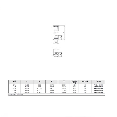 R432000150 NUMATICS/AVENTICS PLASTIC PUSH-IN FITTING 1/2" TUBE UNION (OVAL)