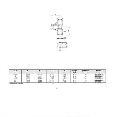 R432000170 NUMATICS/AVENTICS PLASTIC PUSH-IN FITTING 5/32" TUBE UNION TEE (OVAL)