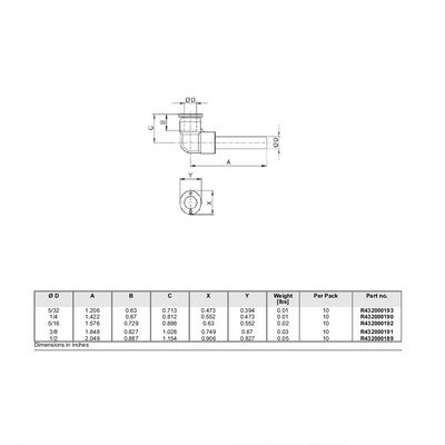 R432000192 NUMATICS/AVENTICS PLASTIC PUSH-IN FITTING 5/16" TUBE X 5/16" PLUG-IN ELBOW (OVAL)