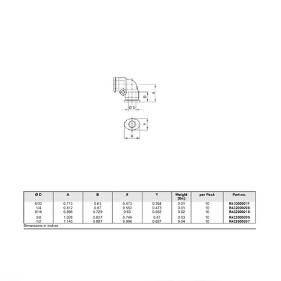 R432000209 NUMATICS/AVENTICS PLASTIC PUSH-IN FITTING 3/8" TUBE UNION ELBOW (OVAL)