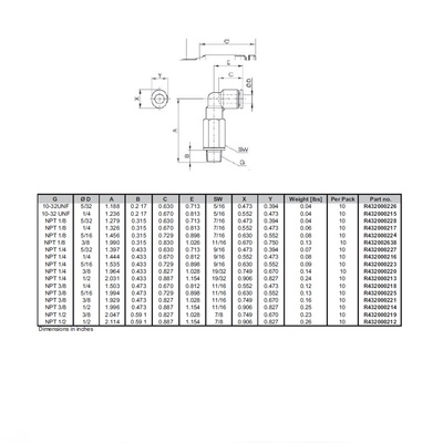 R432000217 NUMATICS/AVENTICS PLASTIC PUSH-IN FITTING 1/4" TUBE X 1/8" NPT MALE EXT ELBOW (OVAL)