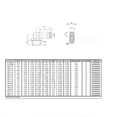 R432000230 NUMATICS/AVENTICS PLASTIC PUSH-IN FITTING 1/2" TUBE X 1/4" UNIV MALE ELBOW (OVAL)