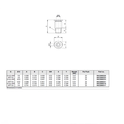 R432000317 NUMATICS/AVENTICS PLASTIC PUSH-IN FITTING 1/4" TUBE X 1/8" UNIV MALE (INNER HEX) (OVAL)