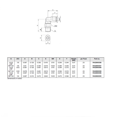 R432000355 NUMATICS/AVENTICS PLASTIC PUSH-IN FITTING 1/4" TUBE X 1/8" NPT MALE ELBOW (OVAL)