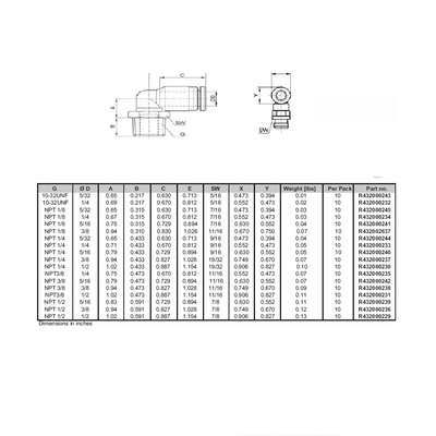 R432002637 NUMATICS/AVENTICS PLASTIC PUSH-IN FITTING 3/8" TUBE X 1/8" UNIV MALE ELBOW (OVAL)