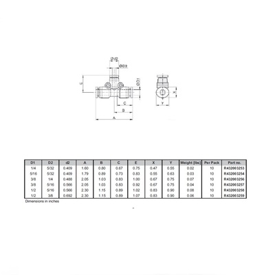 R432003257 NUMATICS/AVENTICS PLASTIC PUSH-IN FITTING 5/16" TUBE X 3/8" TUBE(2) UNION TEE (OVAL)
