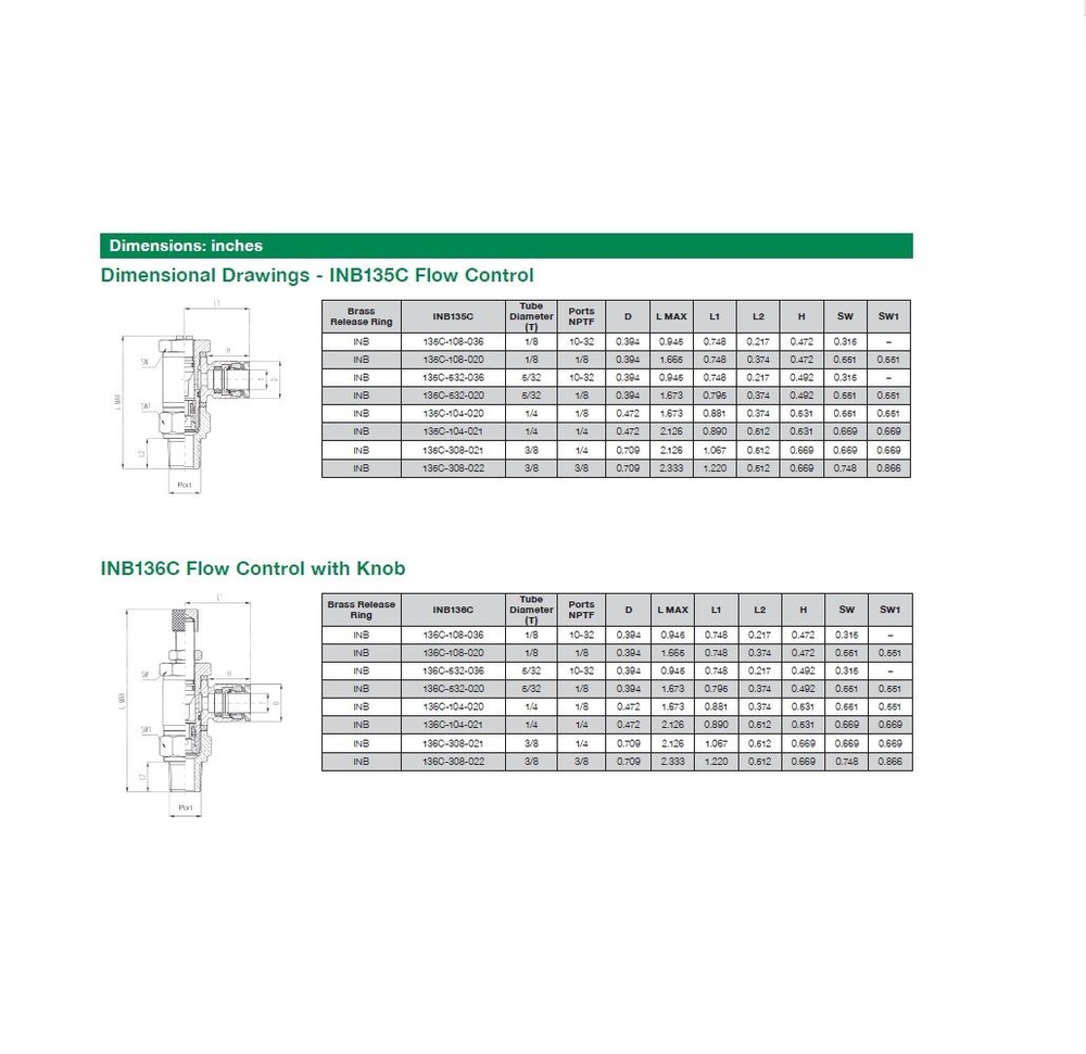 INB135C-308-021 NUMATICS/AVENTICS NP BRASS FLOW CONTROL 3/8" TUBE X 1/4" NPT MALE METER OUT, SCREW ADJ