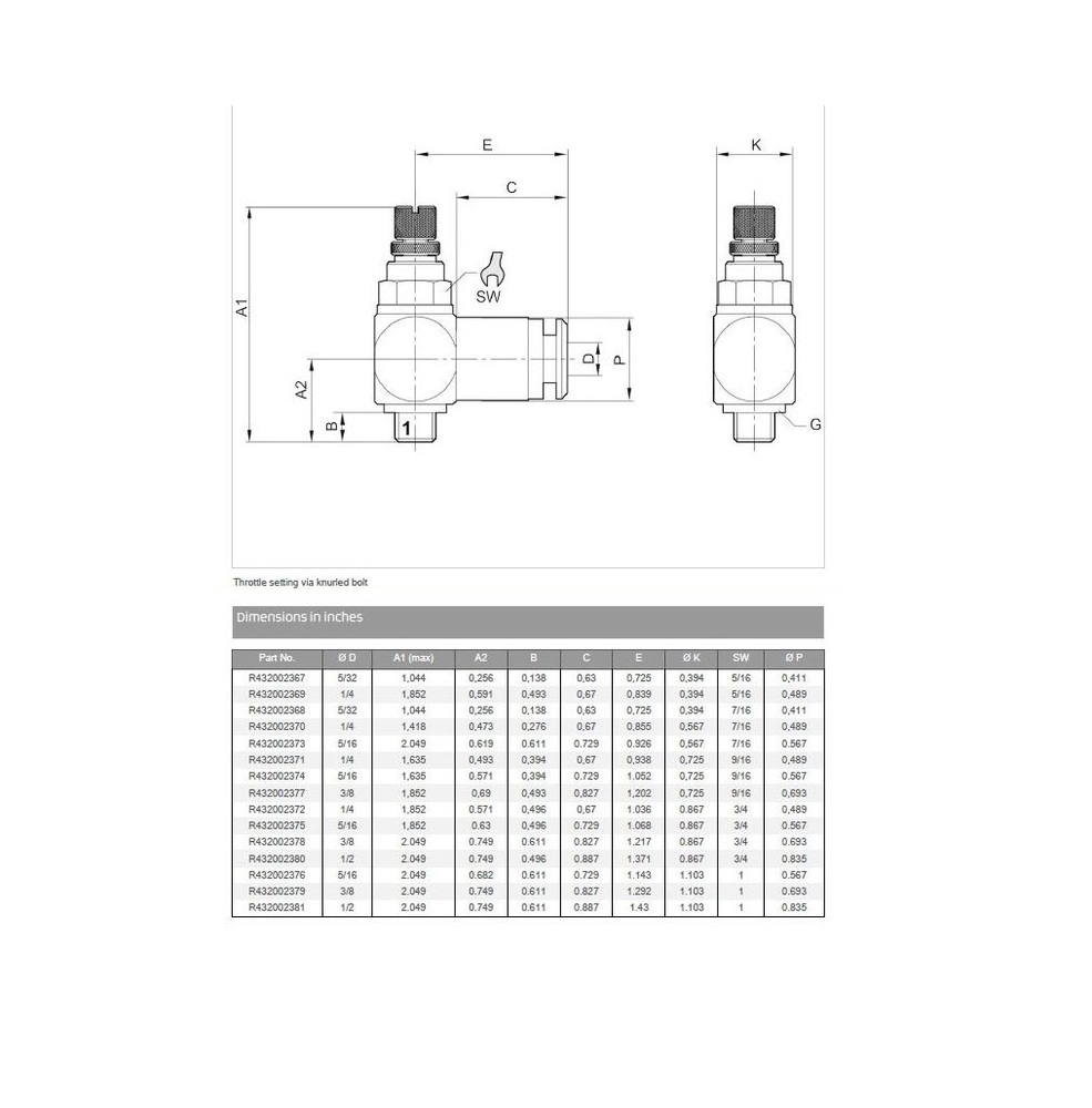 R432002371 NUMATICS/AVENTICS PLASTIC FLOW CONTROL 1/4" TUBE X 1/4" UNIV MALE METER OUT, KNOB ADJ (OVAL)