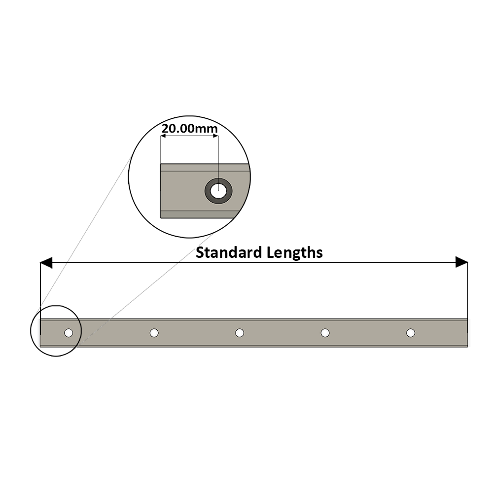 LSH30RLX2440-S20-H-D AIRTAC LSH 30MM SERIES RAIL HIGH ACCURACY, 20MM END TO FIRST HOLE, CUT TO LENGTH OF 2440MM