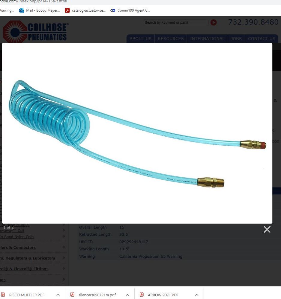 PR14-15A-T COILHOSE COIL PU 3/8" X 1/4" 12.5' WL TRANS BLUE W/1/4" FITTING
