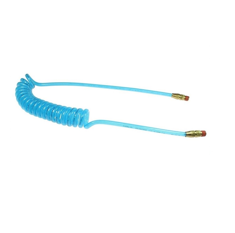 PRE14-25B-T COILHOSE COIL PU BRAIDED 3/8" X 1/4" CLEAR BLUE W/1/4" NPT MALE SWIVEL