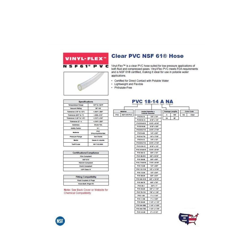 1J-756-10 FREELIN-WADE TUBING PVC BRAIDED 1.937" X 1 1/2" 100' NATURAL