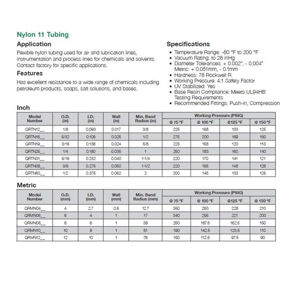 1J-206-10 FREELIN-WADE TUBING NYLON 3/8" X .275" 100' NATURAL