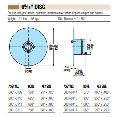 08010112 TOLOMATIC BRAKE FIXED HUB DISC WITH QUICK DISDISCONNECT, 6 5/16" DISC DIAMETER, 0.75" BORE, 0.156" THICKNESS