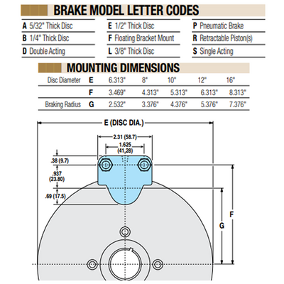 07020002 TOLOMATIC PNEUMATIC CALIPER BRAKE, DOUBLE ACTING, FIXED MOUNT - FIXED DISC, 3/8" THICK (P10DL)