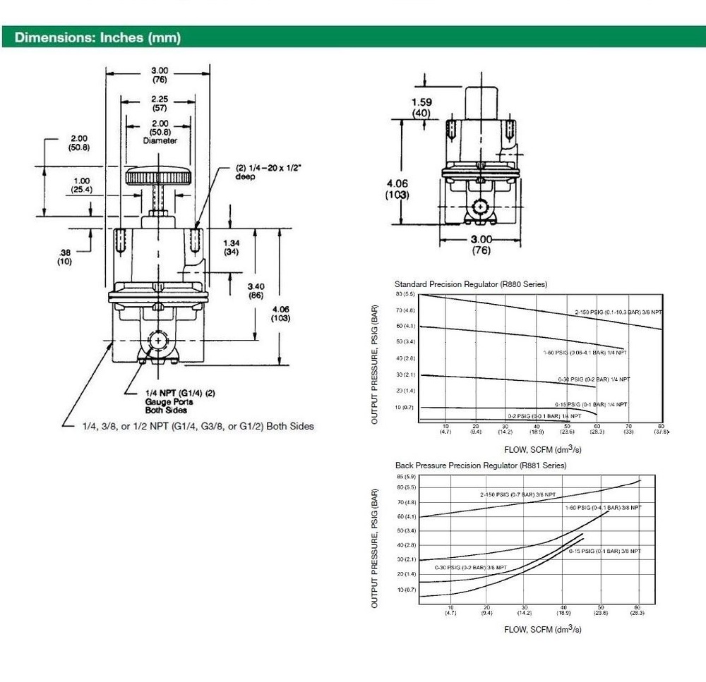 R881-03BGMT NUMATICS/AVENTICS PRECISION REGULATOR 88 SERIES 3/8" NPT 0-15PSI, TP, BRK & GAUGE