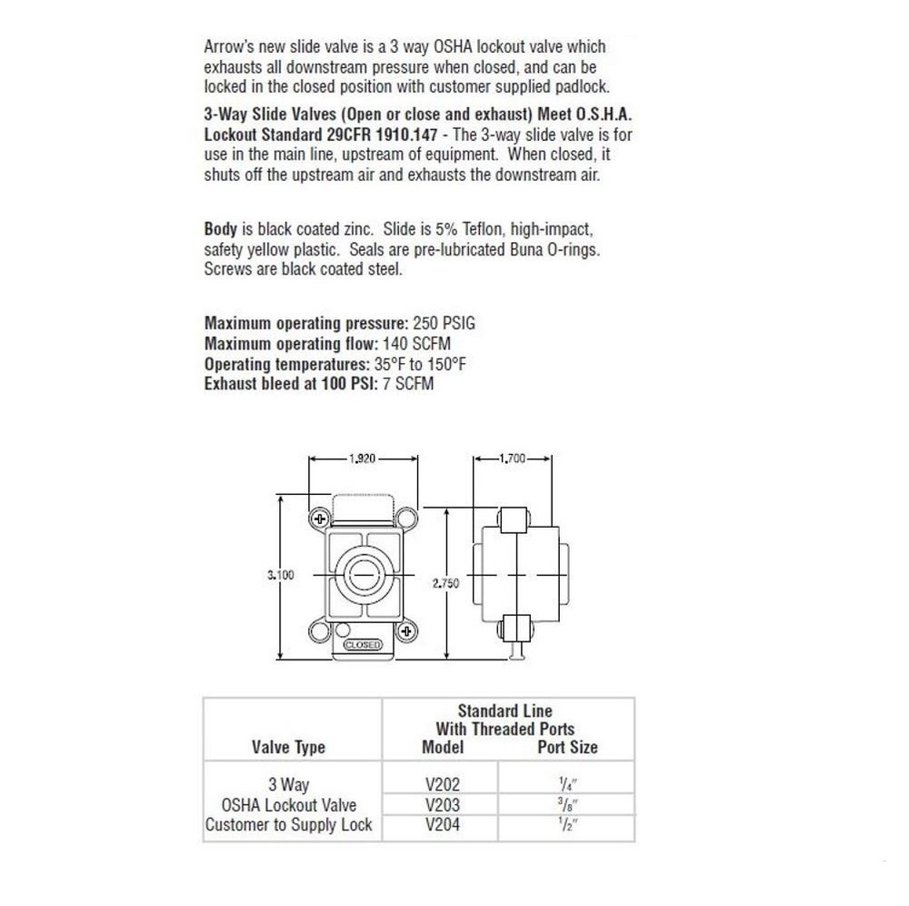 V202 ARROW SHUT-OFF VALVE 3 WAY 1/4" NPT