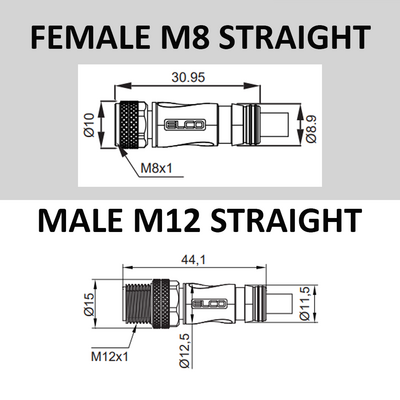 ECS-2CO8.3-2.22/2.22/P Y-SPLITTER STRAIGHT M12 MALE 4 PINS X (2) STRAIGHT M8 FEMALE 3 PINS, 2 METER BLACK PUR, 24 AWG