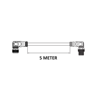 CBO12.4-5.32-CB12.4/P DOUBLE ENDED PATCH CABLE, 4 PIN M12 F/M ELBOW 5M PUR BLACK 22 AWG