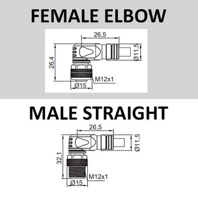 CBO12.4-20.33-CB12.4/P DOUBLE ENDED PATCH CABLE, 4 PIN M12 F/M ELBOW 20M PUR YELLOW 22 AWG