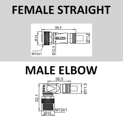 CO12.4-2.32-CB12.4/P DOUBLE ENDED PATCH CABLE, 4 PIN M12 F/M STR/ELB 2M PUR BLACK 22 AWG