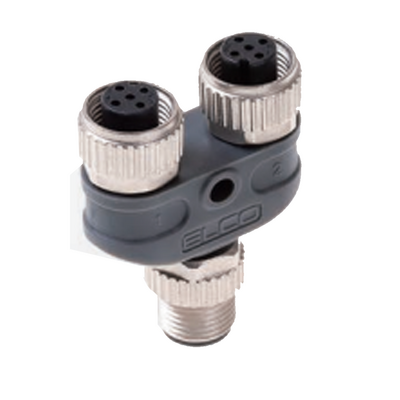 ECS-2CO12.3 Y COUPLER SINGLE M12 MALE 4 PINS TO DUAL HEAD - M12 FEMALE 4 PINS