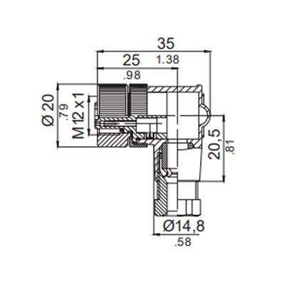LSBO12.4-0/C(BU) M12 FIELD ATTACHABLE SCREW TERMINAL CONNECTORS 4 PIN FEMALE ELBOW