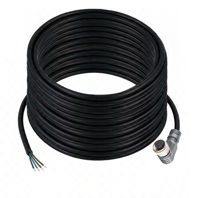 CBO12.4-25.32/P SINGLE ENDED MICRO CABLE, 4 PIN M12 FEMALE ELBOW PUR BLACK 22 AWG 25M