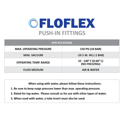 PE5/16 FLOFLEX FLOFLEX COMPOSITE PUSH-IN PNEUMATIC FITTING, 5/16"" TUBE UNION TEE