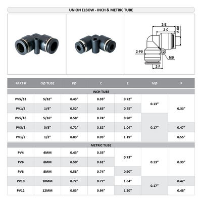 PV6 FLOFLEX FLOFLEX COMPOSITE PUSH-IN PNEUMATIC FITTING, 6MM TUBE UNION 90 DEGREE ELBOW