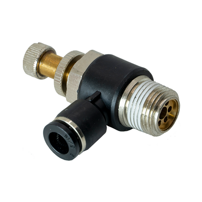 JSC8-3/8PT FLOFLEX FLOFLEX COMPOSITE FLOW CONTROL, 8MM TUBE X 3/8" BSPT MALE REDUCER METER OUT - KNOB ADJUSTMENT