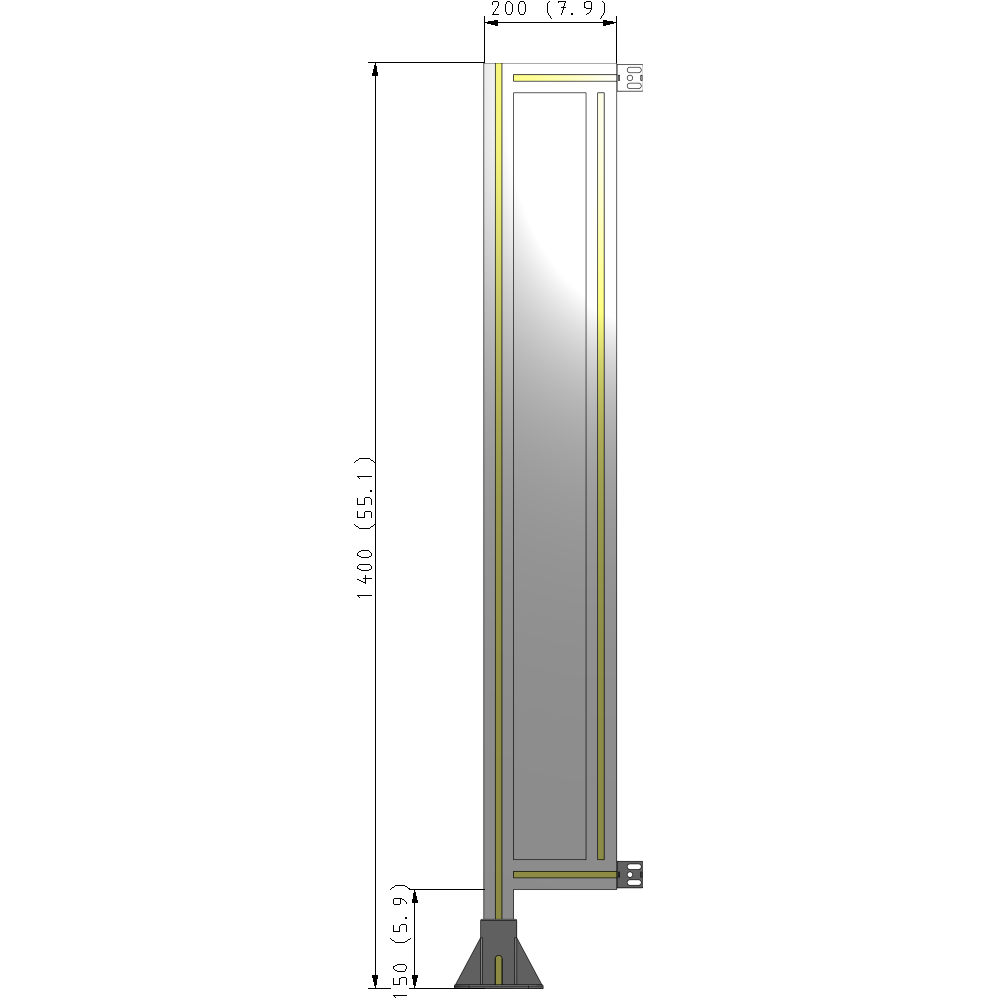 A1-1400-0200-0150-HYPFK SINGLE PANEL-LEG ON LEFT WITH HINGES 1400MM X 200MM  1/4" POLYCARBONATE, AS A KIT