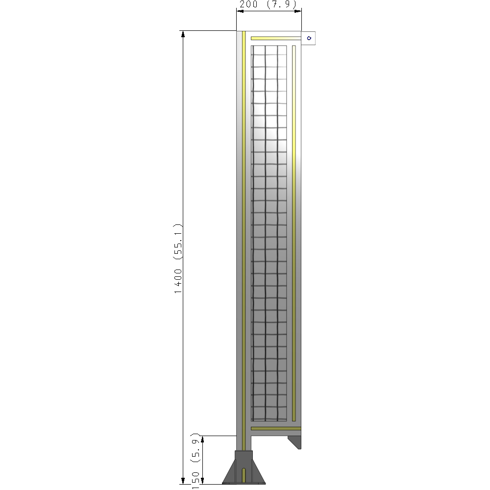 A1-1400-0200-0150-TYMFA SINGLE PANEL-LEG ON LEFT WITH TIE PLATES AND ANGLE 1400MM X 200MM  1" MESH, FULLY ASSEMBLED