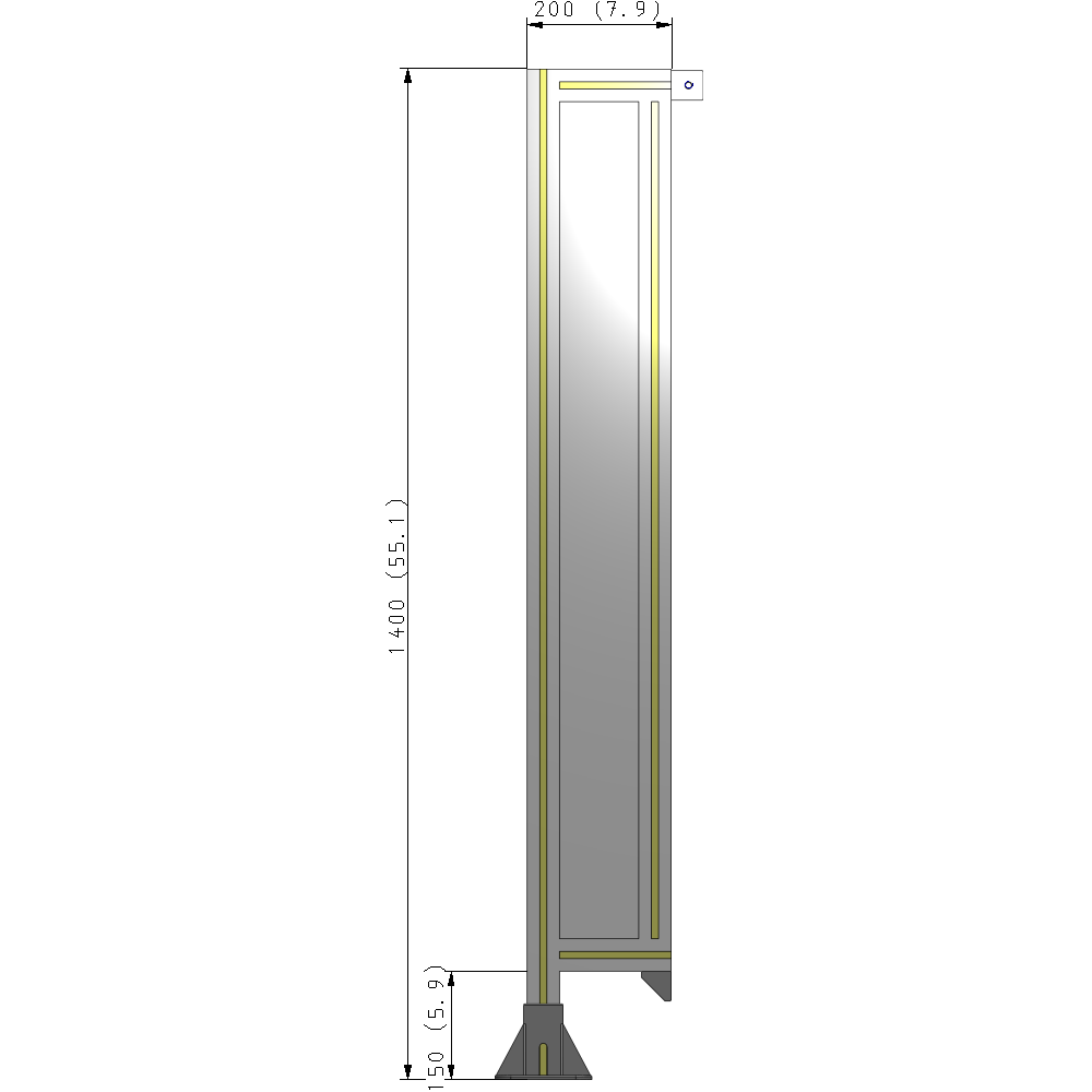 A1-1400-0200-0150-TYPFA SINGLE PANEL-LEG ON LEFT WITH TIE PLATES AND ANGLE 1400MM X 200MM  1/4" POLYCARBONATE, ASSEMBLED