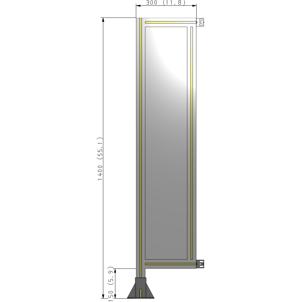 A1-1400-0300-0150-HYPFK SINGLE PANEL-LEG ON LEFT WITH HINGES 1400MM X 300MM  1/4" POLYCARBONATE, AS A KIT