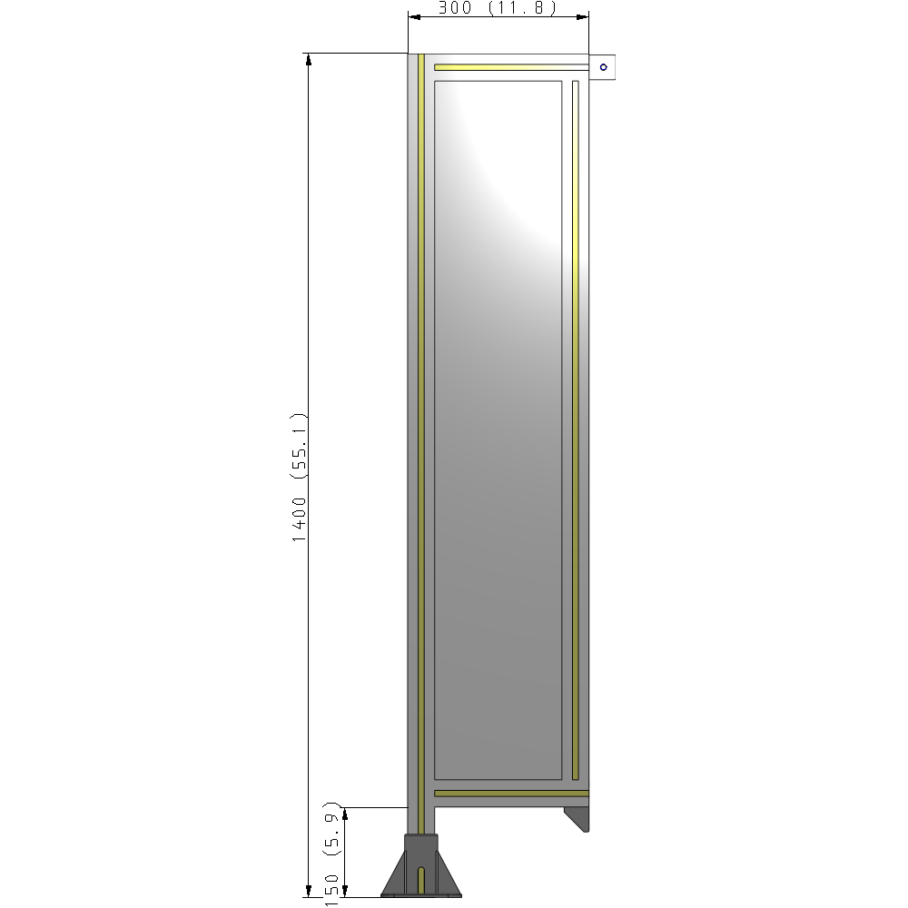 A1-1400-0300-0150-TYPFK SINGLE PANEL-LEG ON LEFT WITH TIE PLATES AND ANGLE 1400MM X 300MM  1/4" POLYCARBONATE, AS A KIT