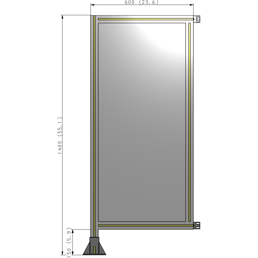 A1-1400-0600-0150-HYPFA SINGLE PANEL-LEG ON LEFT WITH HINGES 1400MM X 600MM  1/4" POLYCARBONATE, ASSEMBLED