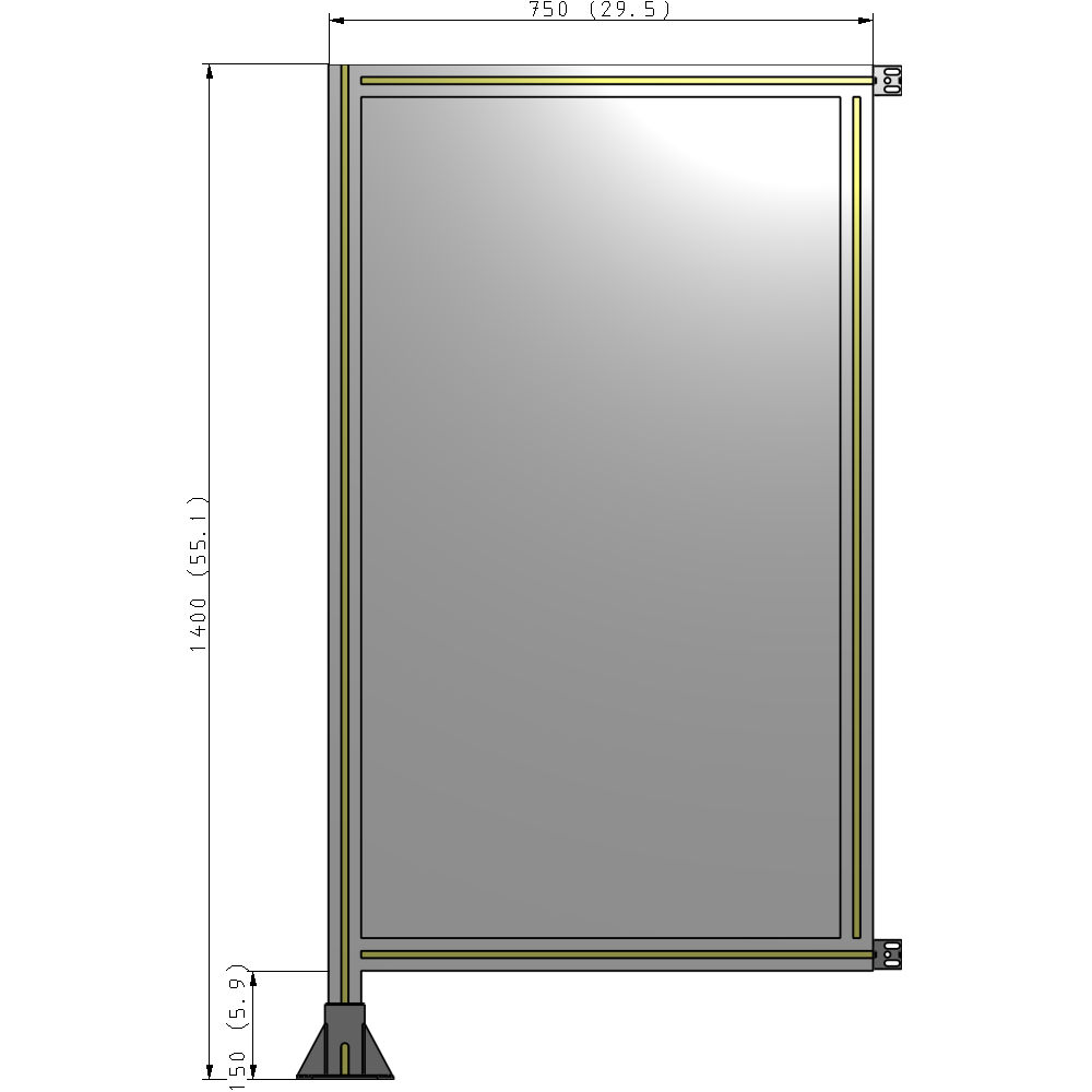 A1-1400-0750-0150-HYPFA SINGLE PANEL-LEG ON LEFT WITH HINGES 1400MM X 750MM  1/4" POLYCARBONATE, ASSEMBLED