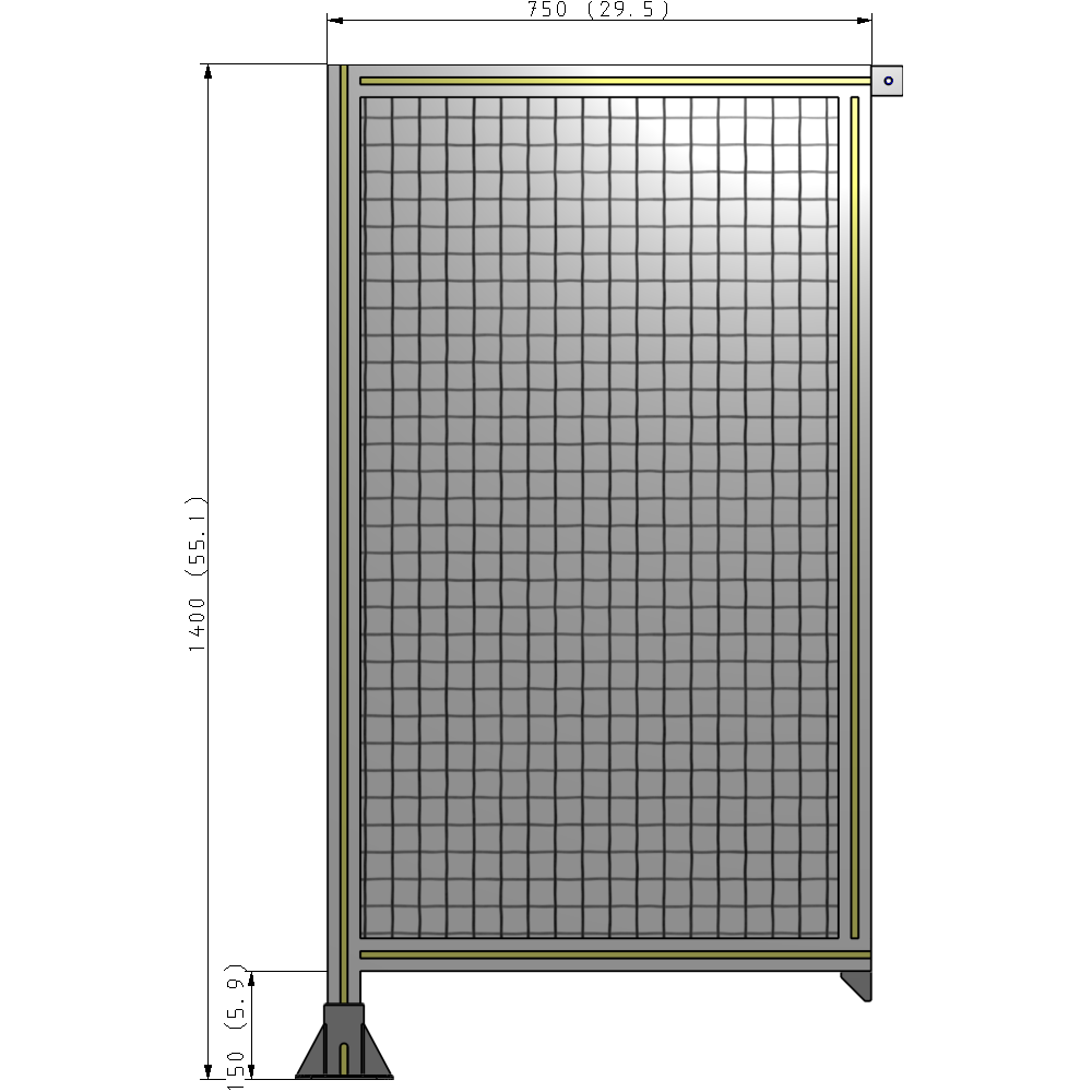 A1-1400-0750-0150-TYMFA SINGLE PANEL-LEG ON LEFT WITH TIE PLATES AND ANGLE 1400MM X 750MM  1" MESH, FULLY ASSEMBLED