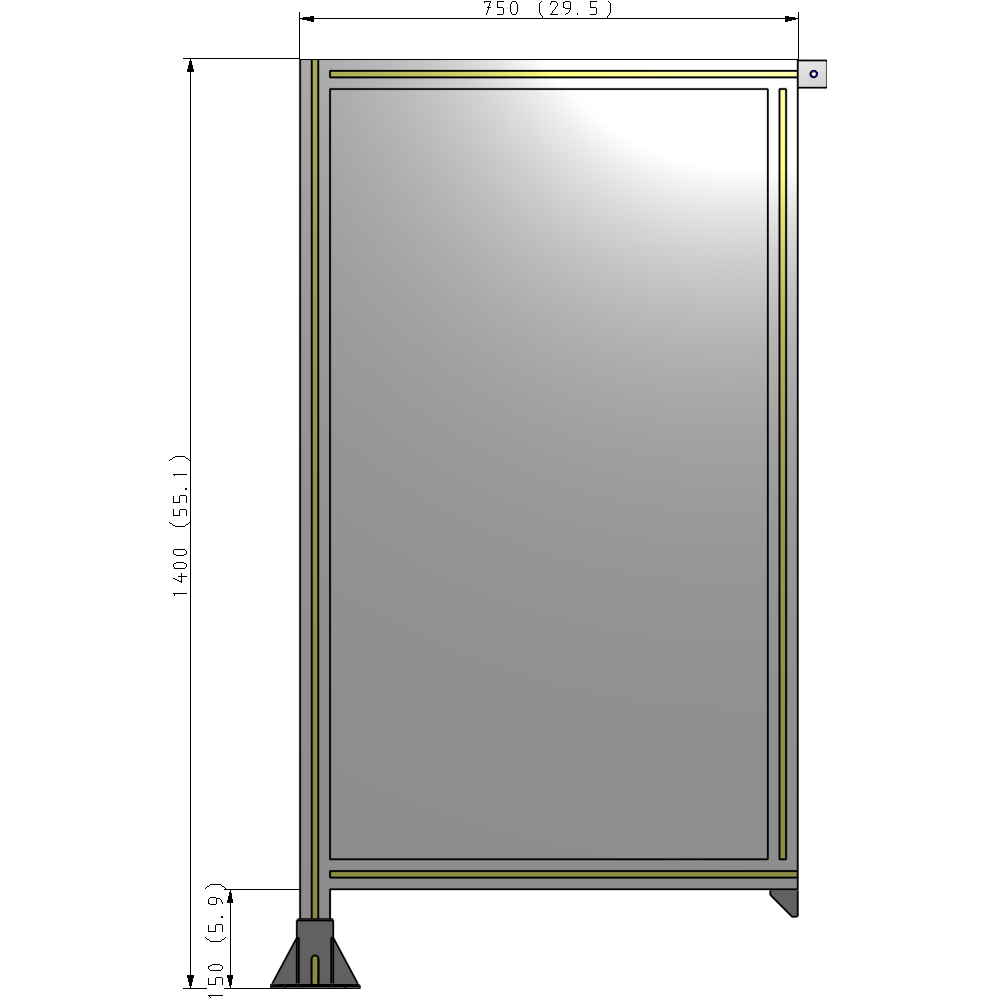 A1-1400-0750-0150-TYPFK SINGLE PANEL-LEG ON LEFT WITH TIE PLATES AND ANGLE 1400MM X 750MM  1/4" POLYCARBONATE, AS A KIT