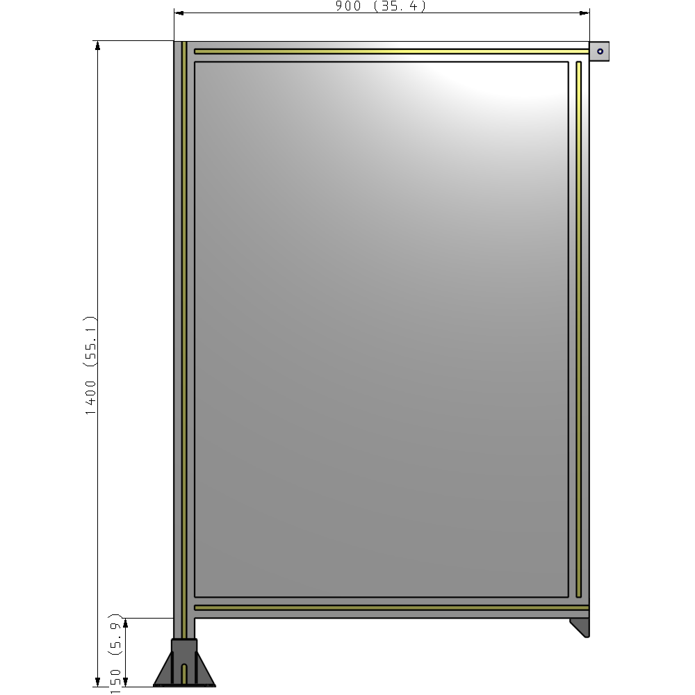 A1-1400-0900-0150-TYPFK SINGLE PANEL-LEG ON LEFT WITH TIE PLATES AND ANGLE 1400MM X 900MM  1/4" POLYCARBONATE, AS A KIT