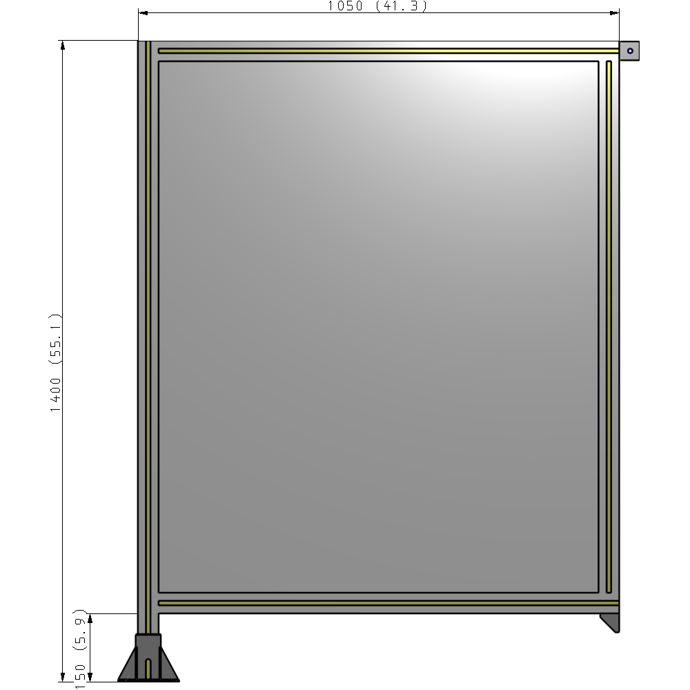 A1-1400-1050-0150-TYPFA SINGLE PANEL-LEG ON LEFT WITH TIE PLATES AND ANGLE 1400MM X 1050MM  1/4" POLYCARBONATE, ASSEMBLED