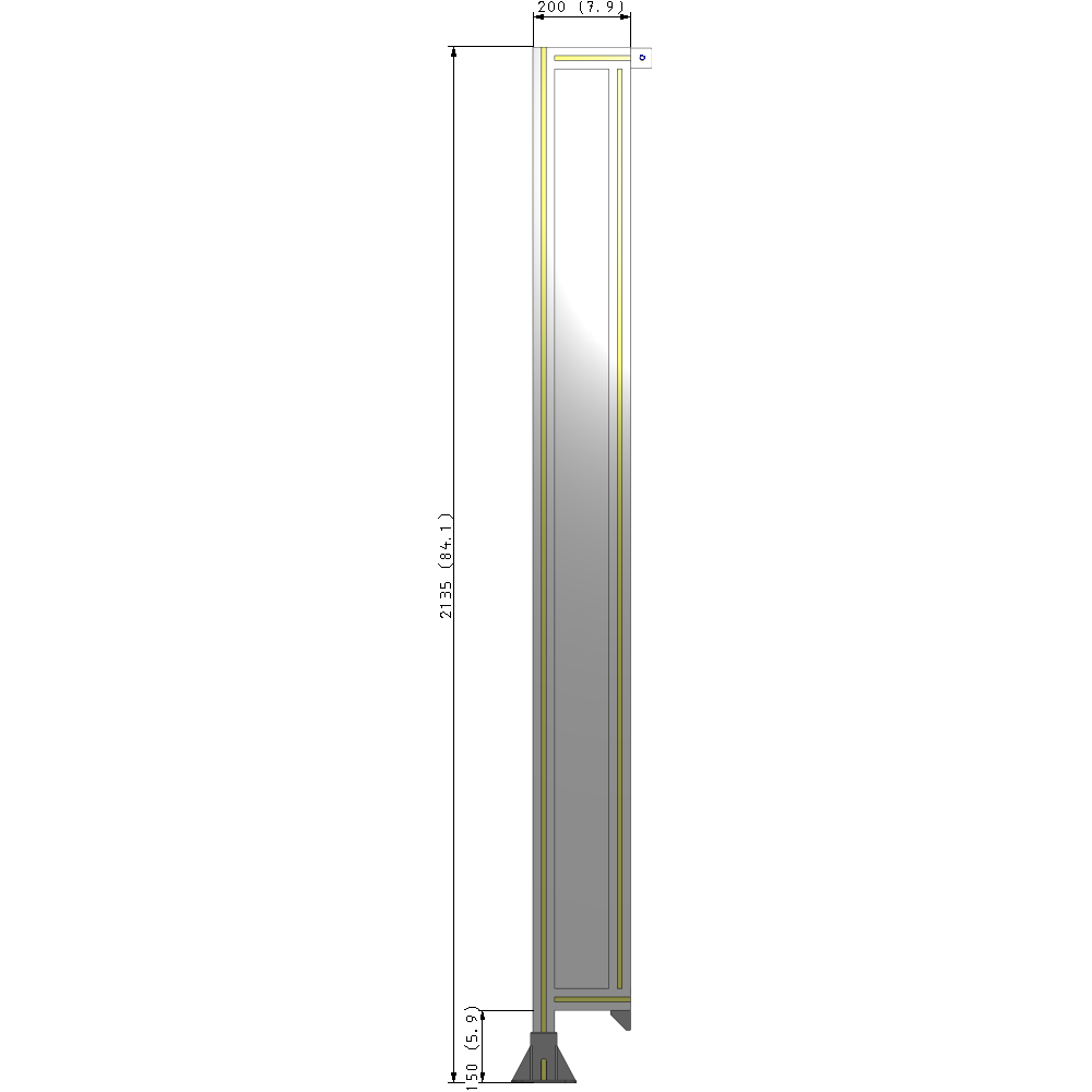 A1-2135-0200-0150-TYPFA SINGLE PANEL-LEG ON LEFT WITH TIE PLATES AND ANGLE 2135MM X 200MM  1/4" POLYCARBONATE, ASSEMBLED