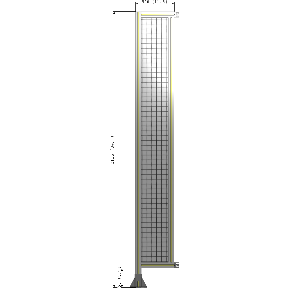 A1-2135-0300-0150-HYMFA SINGLE PANEL-LEG ON LEFT WITH HINGES 2135MM X 300MM  1" MESH, FULLY ASSEMBLED