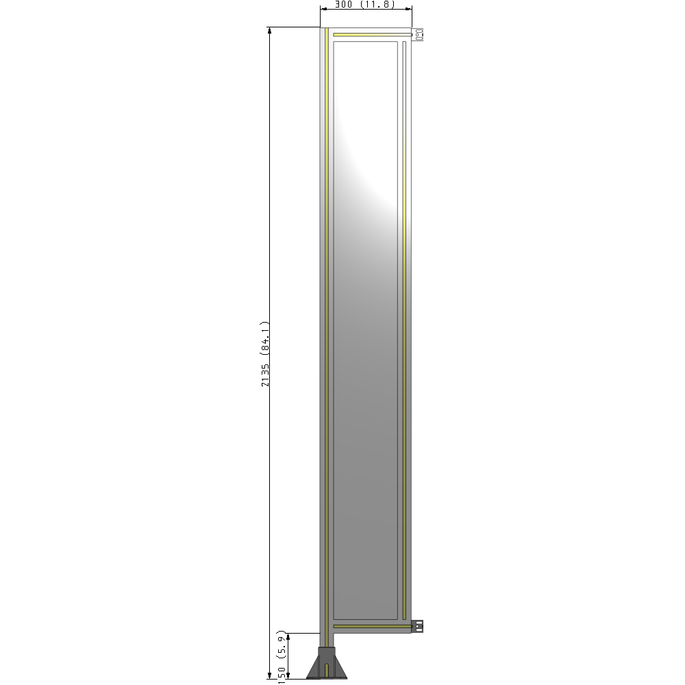 A1-2135-0300-0150-HYPFK SINGLE PANEL-LEG ON LEFT WITH HINGES 2135MM X 300MM  1/4" POLYCARBONATE, AS A KIT