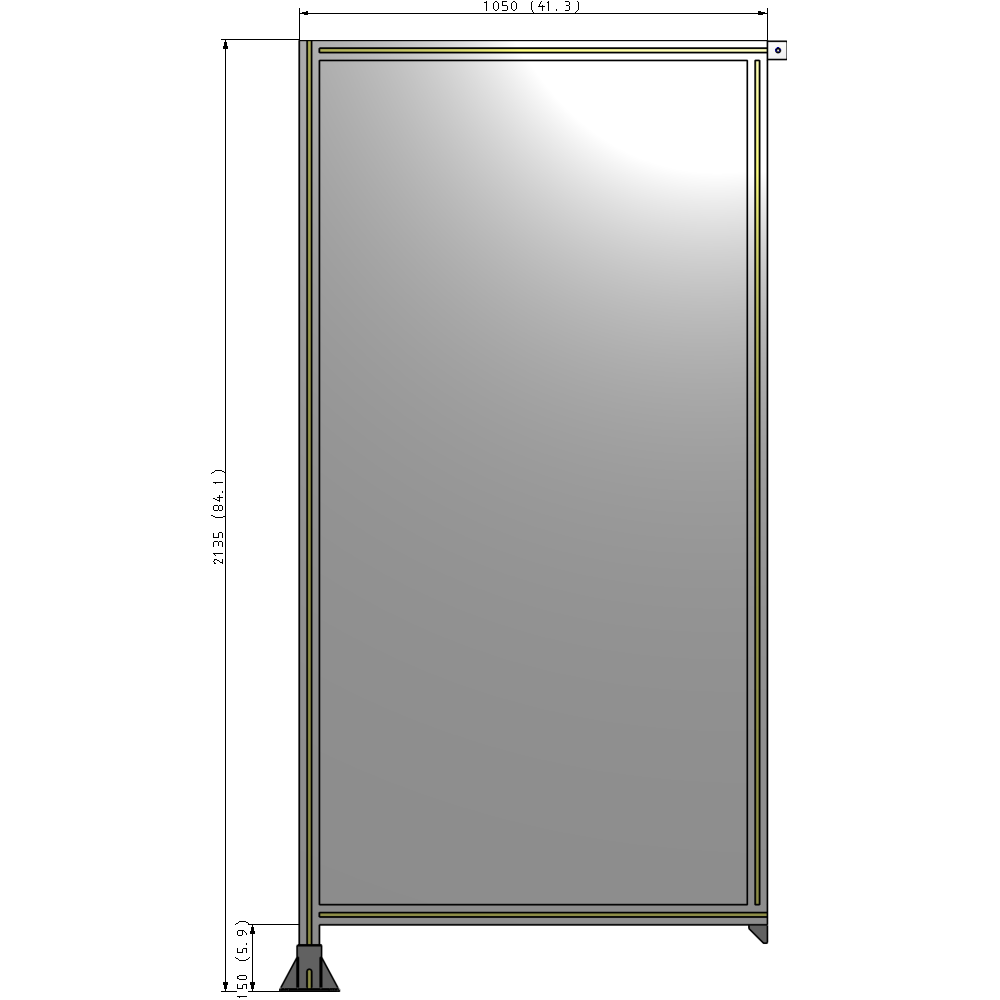 A1-2135-1050-0150-TYPFK SINGLE PANEL-LEG ON LEFT WITH TIE PLATES AND ANGLE 2135MM X 1050MM  1/4" POLYCARBONATE, AS A KIT