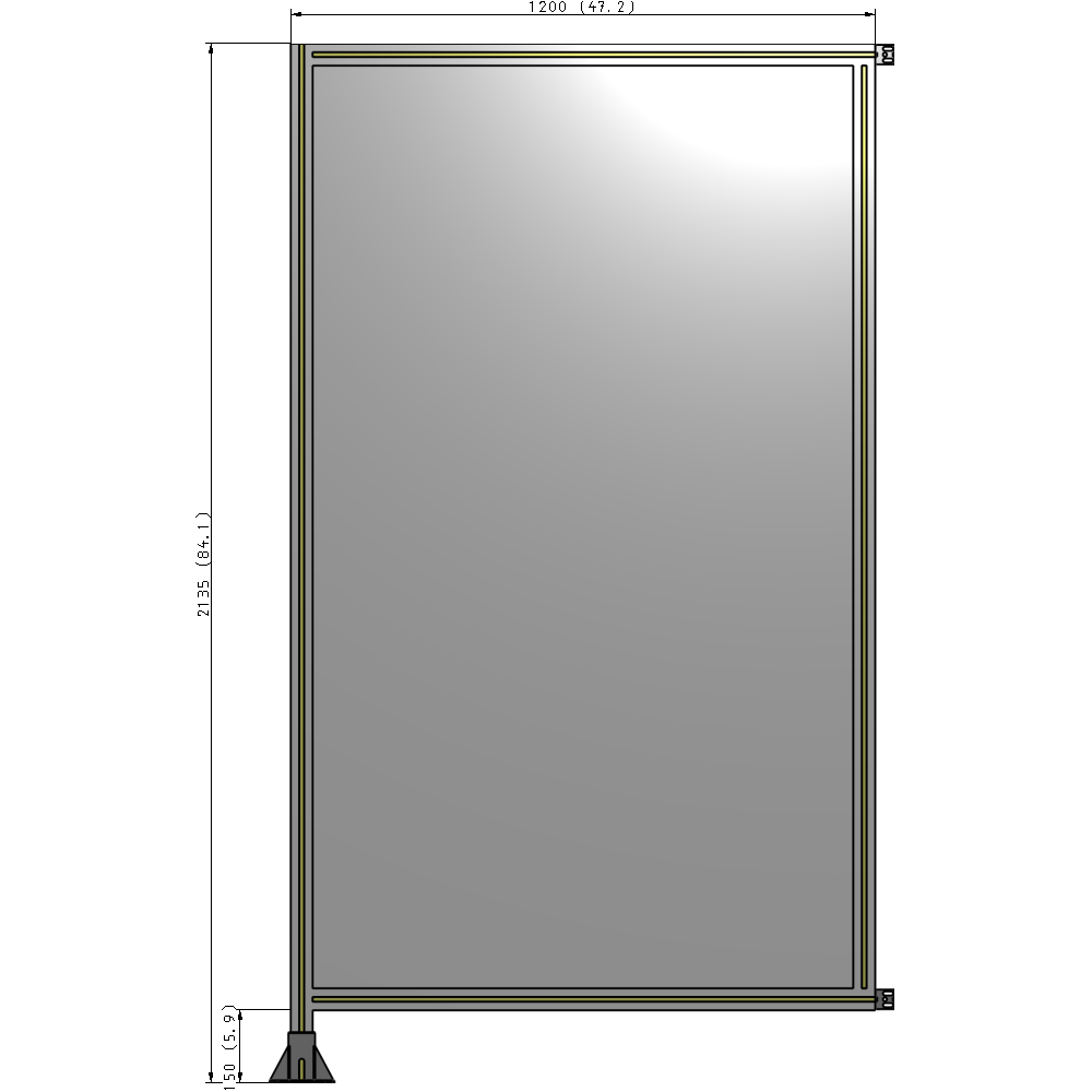 A1-2135-1200-0150-HYPFA SINGLE PANEL-LEG ON LEFT WITH HINGES 2135MM X 1200MM  1/4" POLYCARBONATE, FULLY ASSEMBLED